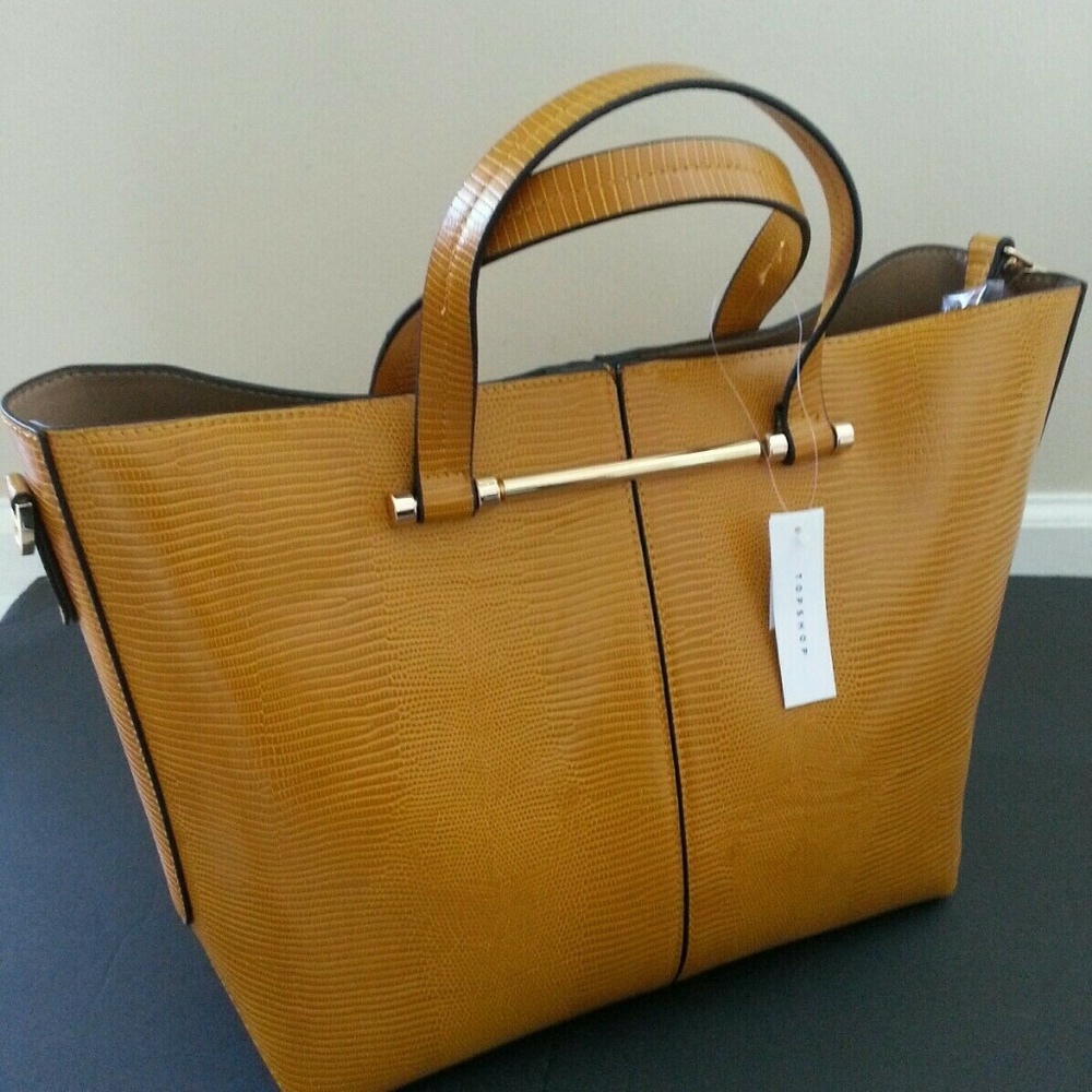 TopShop TAZ Mustard Crocodile Tote Bag,